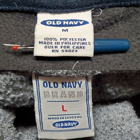 VINTAGE Old Navy Quarter-Zip Gray Striped Fleece Sweater Cropped Joggers Set Med - Picture 16 of 16